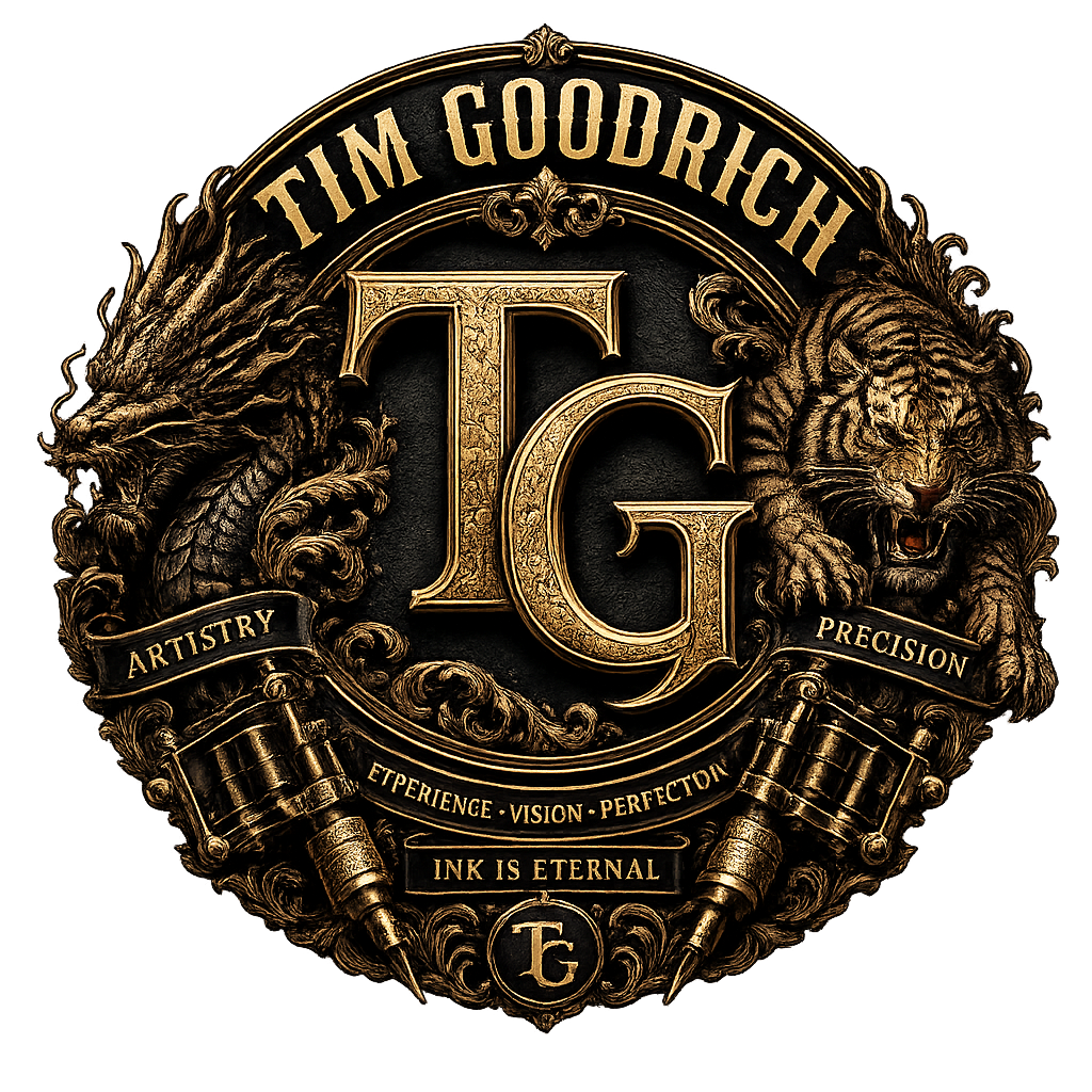Tim Goodrich circular TG seal logo — Wailana Tattoo Waikiki